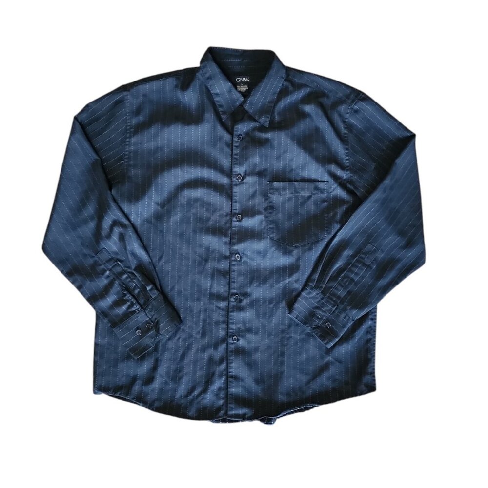 GNW Shirt Mens‎ Size L Large Black Pinstriped Long Sleeve Collared Button Down